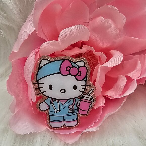 Nurse Kitty Blue Scrubs Badge Holder - Picture 3 of 4